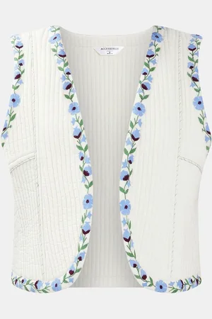 Accessorize Floral Print Embroidered Quilted 100% Cotton Waistcoatlarge
