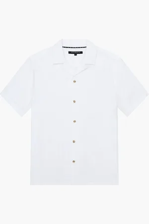French Connection 100% Cotton Revere Short Sleeve Button Up ShirtMiddel