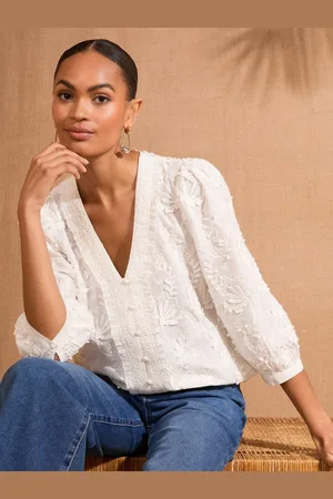 Love & Roses 100% Cotton 3D Floral 3/4 Sleeve V-Neckline Blouse46