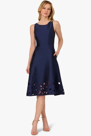 Adrianna Papell Blue Taffeta Cutwork Dress42