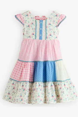 MISS Pink Printed Patch Work 100% Cotton Summer Dress98104cm