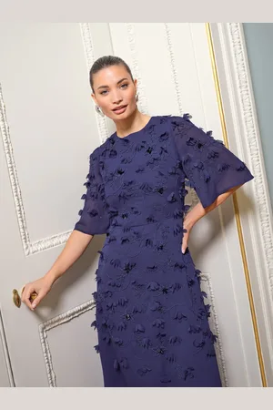 Love & Roses 3D Floral Print Angel Sleeve Midi Dress36