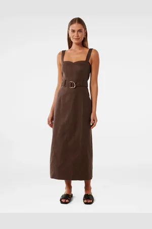 Forever New Linen Blend Taylor Top Stitch Column Midi Dress36