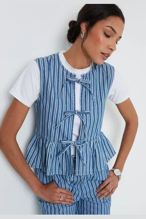 Threadbare Stribet Slips Front Denim Vest42