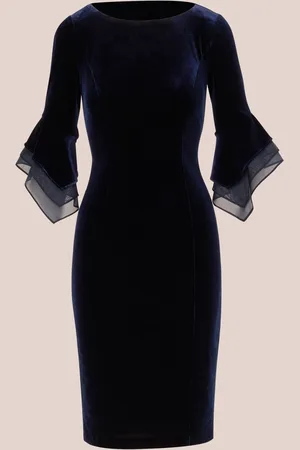 Adrianna Papell Velvet Bell Sleeve Kort Grøn Kjole40