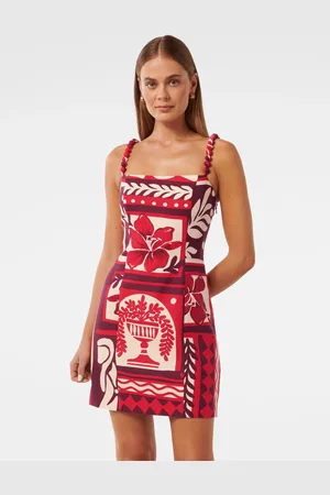 Forever New Linen Blend Sasha Strappy Printed Mini Dress36