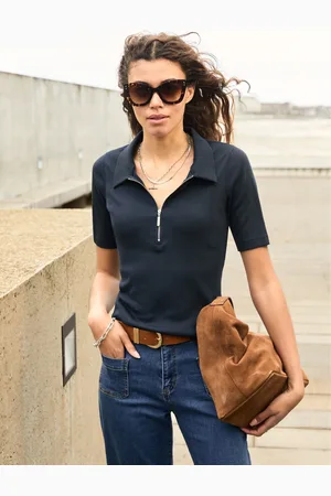 Baukjen Blue 100% Cotton Rib Zip Collar Top40