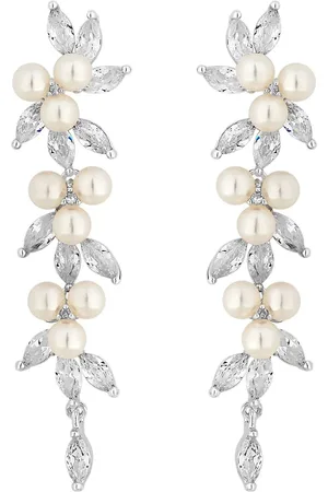 Jon Richard Cubic Zirconia Pearl Crystal Vine Pear Gold EarringsEn