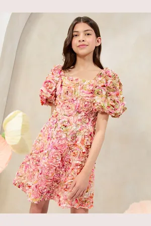 Lipsy London Textured 3D Floral Short Sleeve Skater Mini Dress (5-16yrs)158164cm