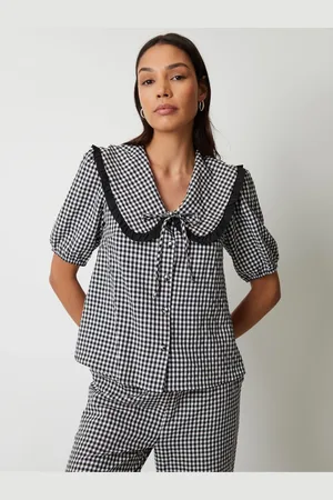 Threadbare Ternet Flæsekant Collar Pufærme 100% Bomuldsbluse42