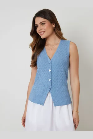 Threadbare Pointelle Knit Button Up Waistcoat Vest40