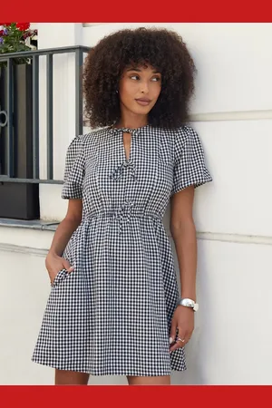 Threadbare Puff Sleeve Tie Front Smock Mini Dress38