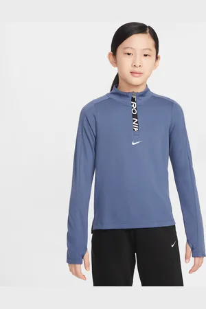 Nike Pro Dri-FIT-top med lange ærmer og 1/2-lynlås til piger