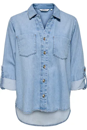 ONLY Standard Fit Skjortekrave Manchetter Med Opsmøg Denimskjorte