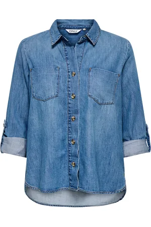 ONLY Standard Fit Skjortekrave Manchetter Med Opsmøg Denimskjorte