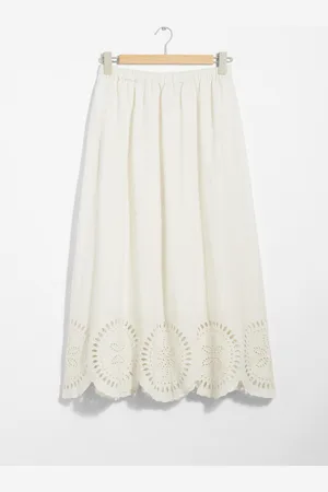 & OTHER STORIES Embroidered Linen Midi Skirt - , XS