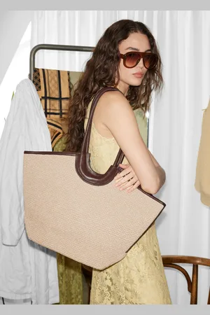 & OTHER STORIES Leather-Detailed Straw Tote - , ONESIZE