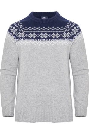 Gridarmor Women’s Snøkrystall Round Neck Ullgenser Light Grey/Dark Navy/White