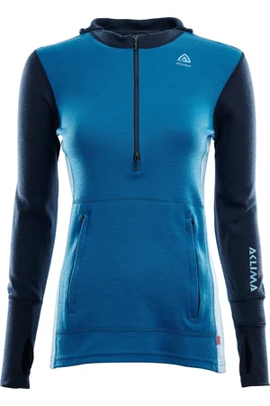 Aclima WarmWool Hoodsweater with Zip Woman Navy Blazer/Blue Sapphire/Azure Blue