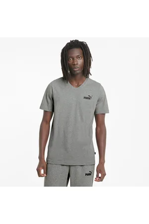 PUMA Essentials V-Neck T-Shirt Men, Medium Grey Heather, size L, Clothing