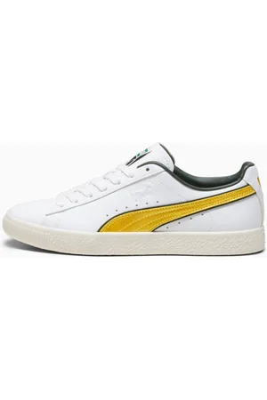 PUMA Clyde Varsity Sneakers, White/Yellow Sizzle, size 39, Shoes
