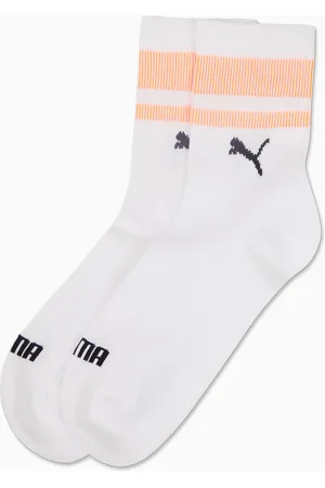 PUMA Unisex Heritage Short Crew Socks 2 Pack, White/Flame Orange, size 43-46, Clothing