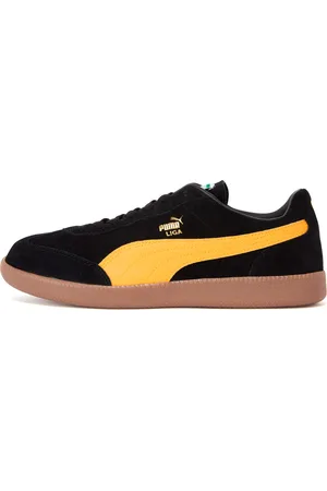 PUMA Liga Suede Sneakers, Black/Radiant Yellow/Gold, size 36, Shoes