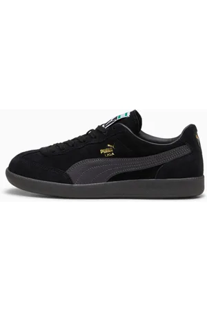 PUMA Liga Suede Sneakers, Black/Dark Coal/Gold, size 36, Shoes