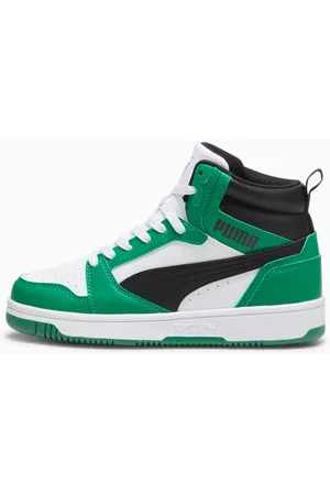 PUMA Rebound V6 Mid Sneakers Youth, White/Archive Green/Black, size 37, Shoes