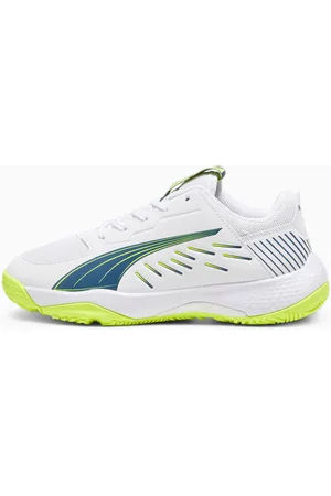 PUMA Accelerate Youth Indoor Sport Shoes, White/Ocean Tropic/Lime Squeeze, size 33, Shoes