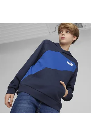 PUMA Power Colourblock Youth Hoodie, Dark Blue, size 128, Clothing