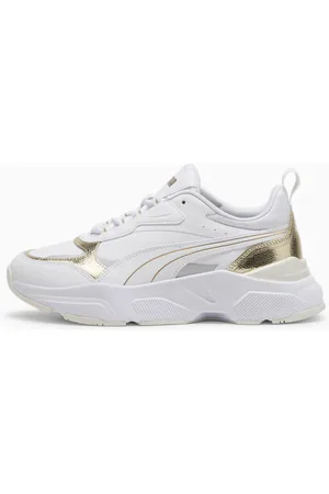 PUMA Cassia Metallic Shine Sneakers, White/Gold/Silver, size 35,5, Shoes