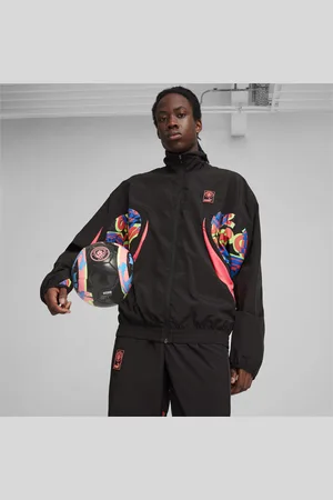PUMA Manchester City Ftblnrgy Woven Jacket Men, Black/Sunset Glow, size L, Clothing