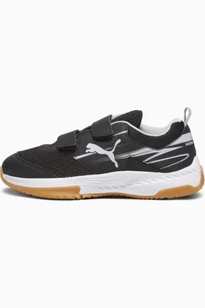 PUMA Varion II Indoor Sports Hook-And-Loop Shoes Kids, Black/Cool Light Grey/Yellow Blaze, size 28, Shoes