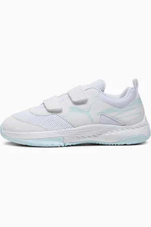 PUMA Varion II Indoor Sports Hook-And-Loop Shoes Kids, White/Light Aqua, size 28, Shoes