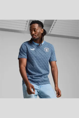 PUMA Manchester City Ftblculture All-Over Print T-Shirt Men, Light Blue/White, size 3XL, Clothing