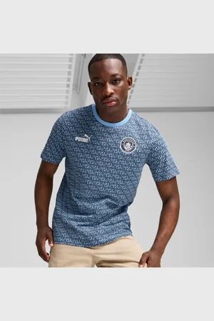 PUMA Manchester City Ftblculture All-Over Print T-Shirt Men, Dark Blue, size L, Clothing