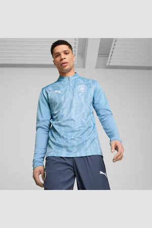 PUMA Manchester City Pre-Match Quarter-Zip Top Shirt Men, Light Blue/White, size 3XL, Clothing