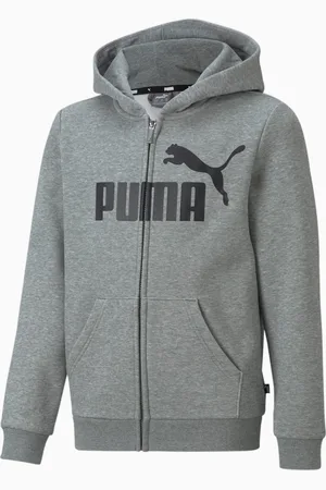 PUMA Essentials Big Logo Full-Zip Hoodie Youth, Medium Grey Heather, size 104, Clothing