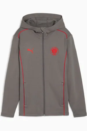 PUMA FC St. Pauli Casuals Hooded Jacket Youth, Flat Medium Grey/Red, size 116, Clothing