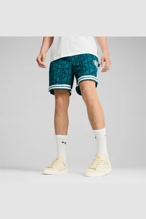 PUMA X Palm Tree Crew All-Over Print Mesh Shorts Men, Cold Green/AOP, size L, Clothing