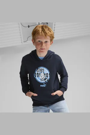 PUMA Manchester City ftbl CULTURE Hoodie Youth, Blue, Size 5-6Y, Clothing