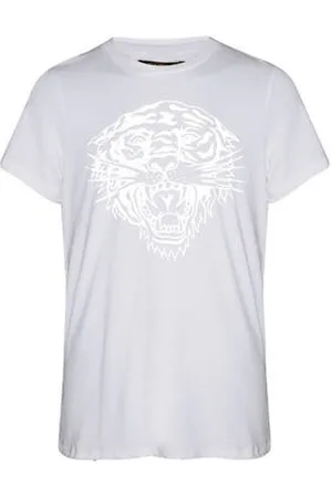 ED HARDY T-shirts m. korte ærmer Tiger glow tape crop tank top white