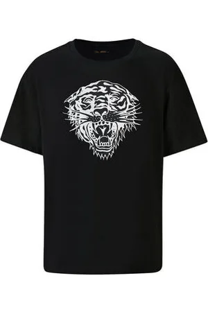 ED HARDY T-shirts m. korte ærmer Tiger glow tape crop tank top black