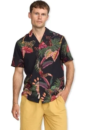 RVLT Skjorter m. lange ærmer Short Sleeved Cuban Shirt 3167 - Black