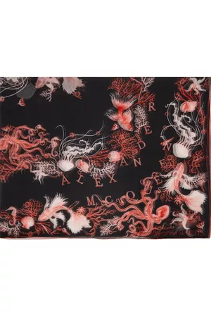 Alexander McQueen Kvinder Tørklæder - Black & Red Silk Coral Scarf