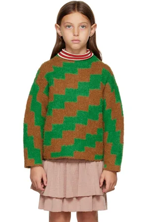 Misha & Puff Kids Brown & Green Jacquard Sweater