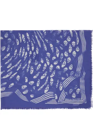 Alexander McQueen Mænd Tørklæder - Blue & White Biker Skull Scarf