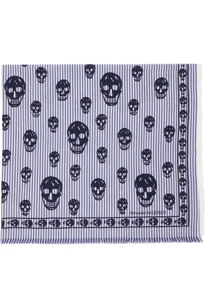 Alexander McQueen Navy & White Skull On Stripe Scarf