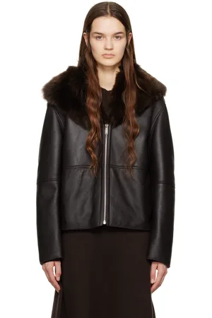 Jil Sander Brown Shawl Collar Reversible Shearling Jacket